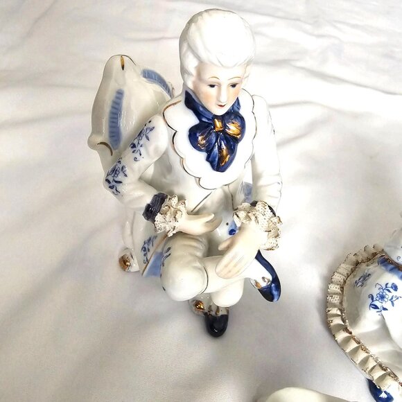 Vintage Porcelain Home Decor Tea Time Table Victorian Couple Figurine Set - Picture 4 of 15